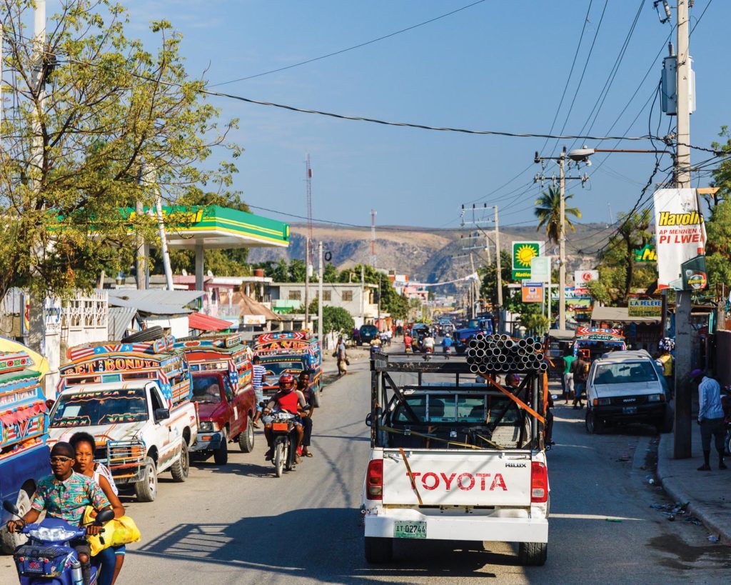 Crowded traffic in the town of Saint-Marc, Haiti.
