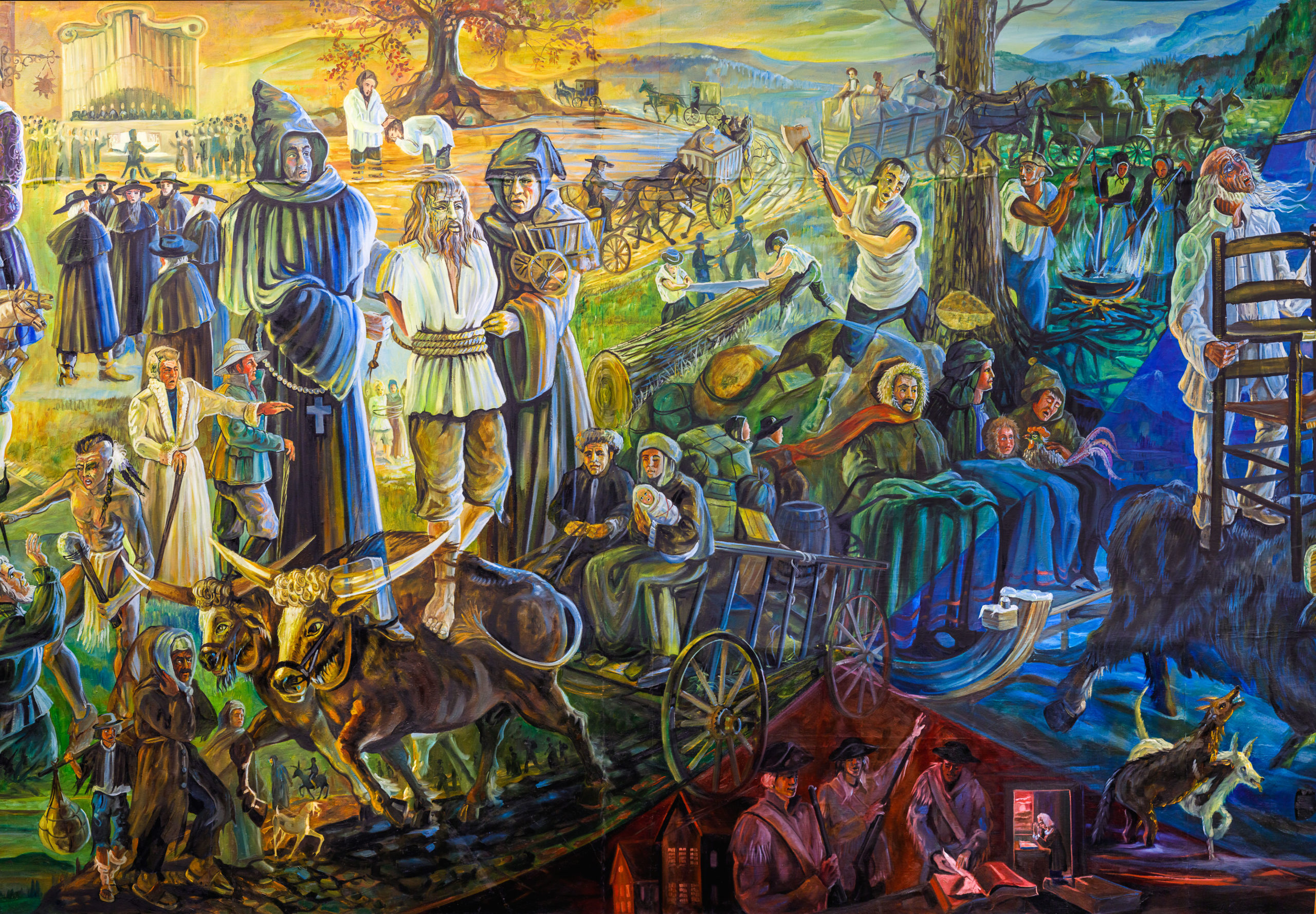 Behalt mural scene depicting Mennonites from Holand traveling to Russia.