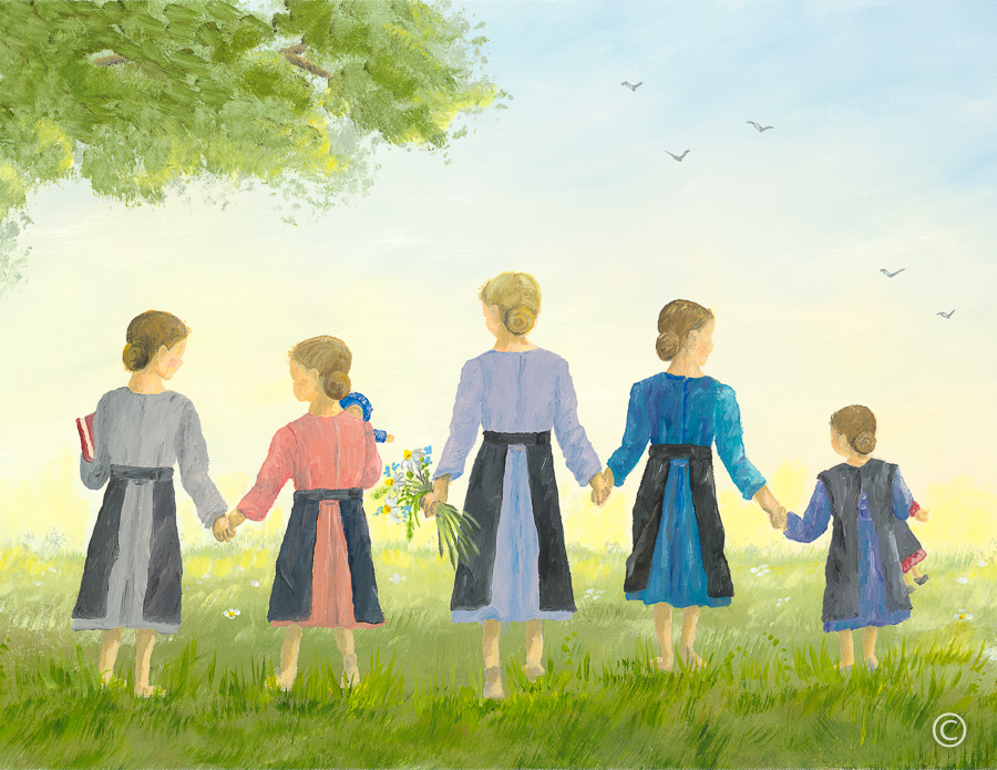 Elsie Byler painting of five Amish girls who died in Nickel Mines schooting.