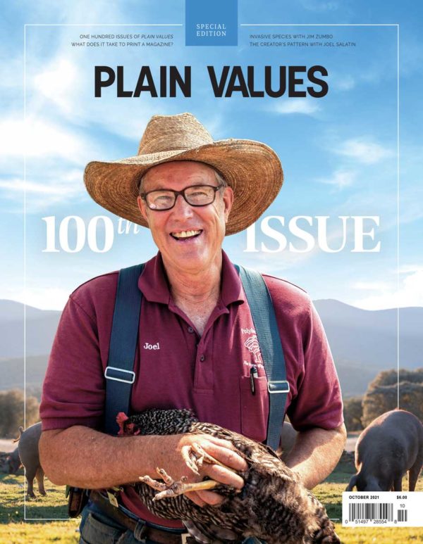 Front cover of October 2021 Plain Values Magazine.