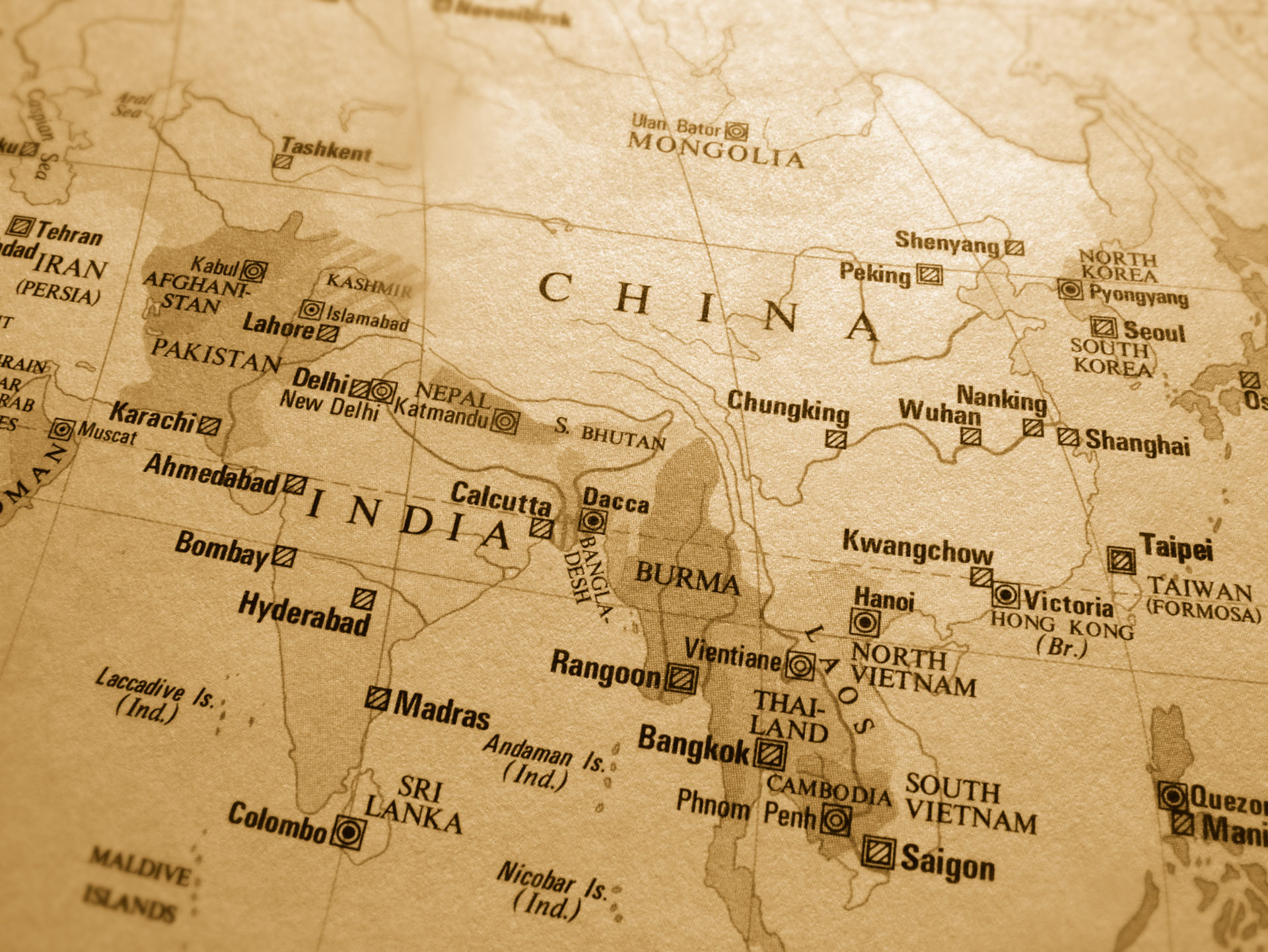 Map of China and India