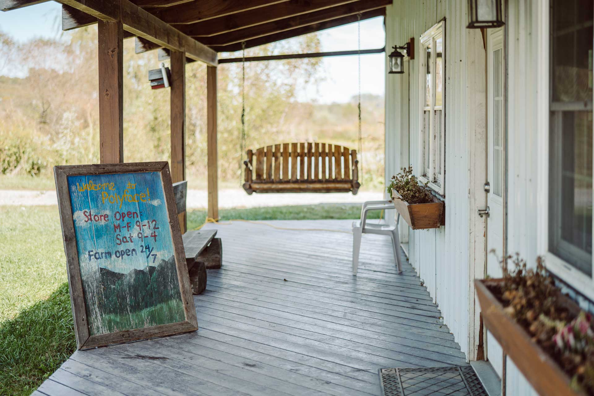 The front porch of the store at Polyface Farm